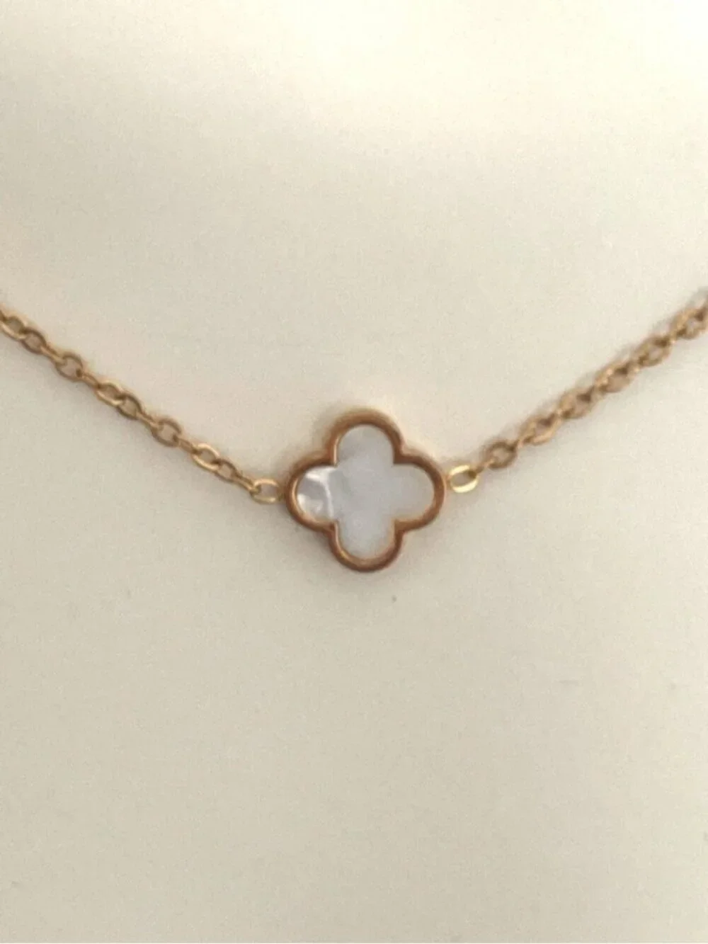 White Enamel Multiple Clover Necklace 18K Gold PVD Hypoallergenic NEW